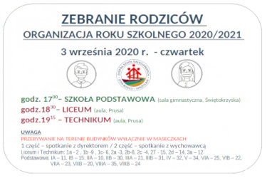 ZEBRANIE RODZICÓW WRZESIEŃ 2020