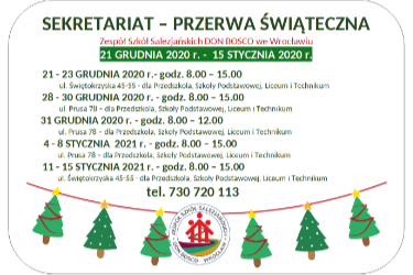 SEKRETARIAT PRZERWA ŚWIĄTECZNA